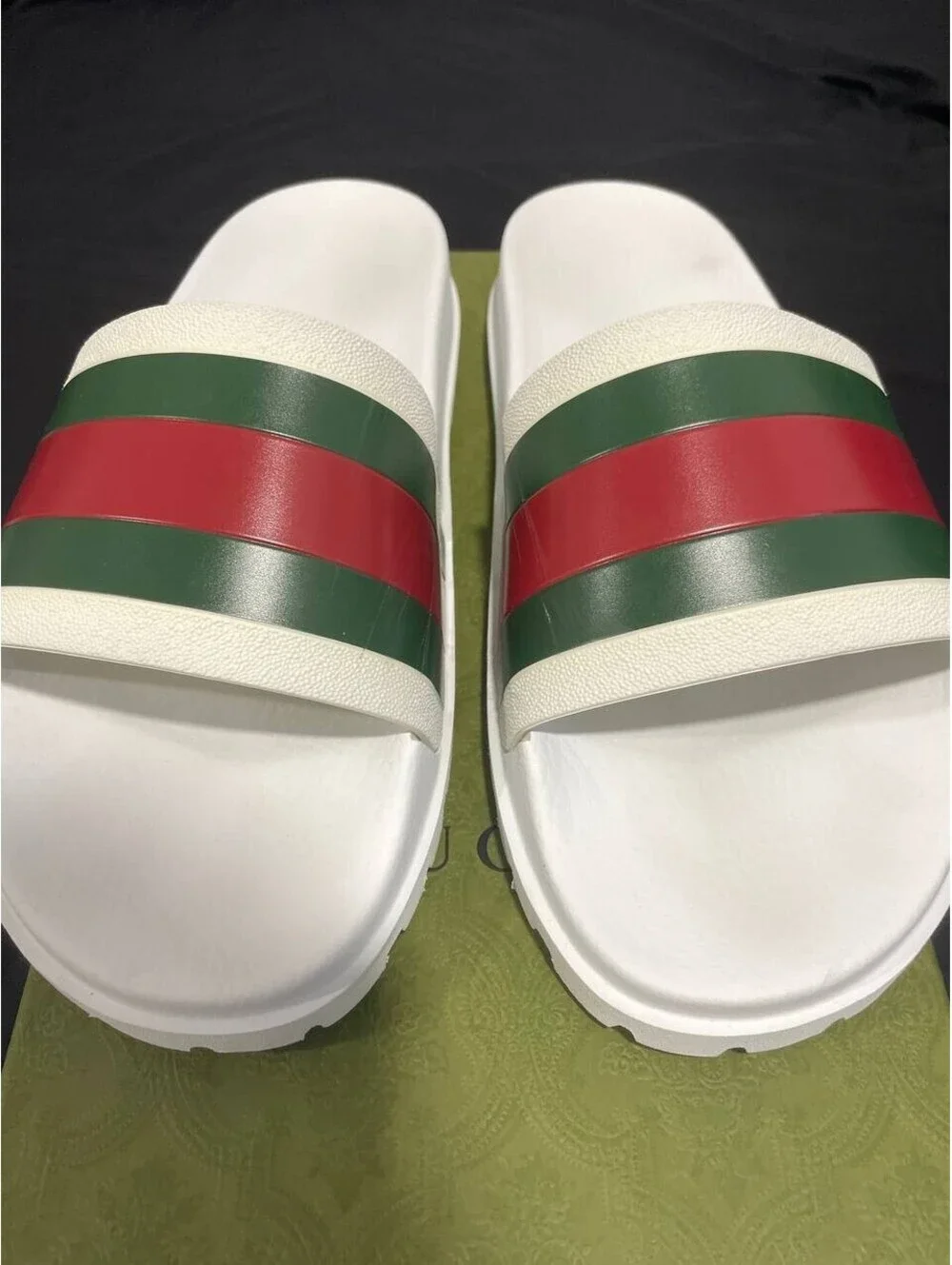 Genuine Gucci Web White Rubber Mens Sandal Flip Flops US Size 11G